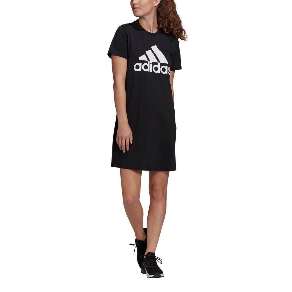 Adidas Shirt Dress M Black NEW Logo Essentials Short Sleeve Athleisure Gym